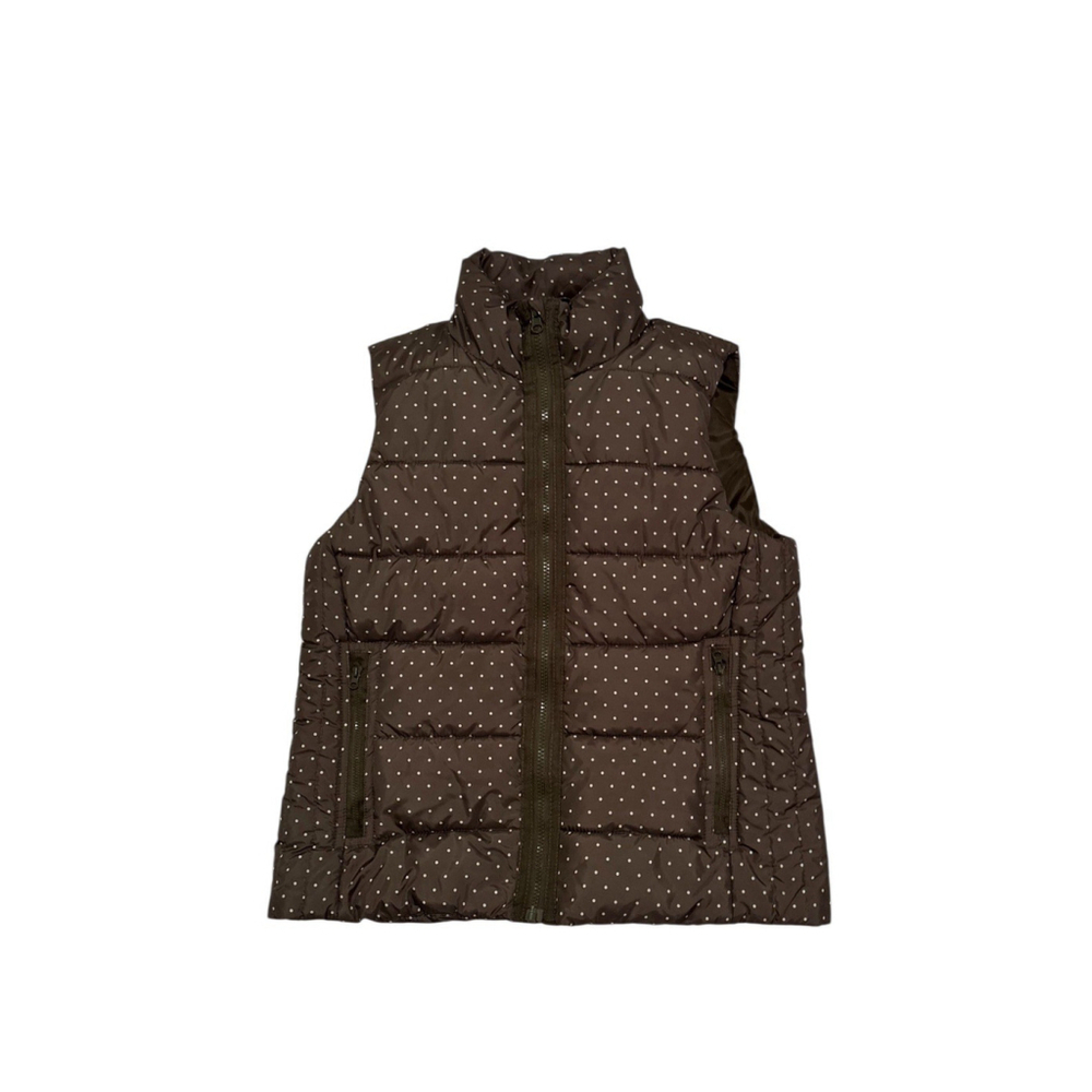 Laura Ashley Polka Dot Puffer Vest Womens Small Olive Green Full Zip Pockets - Picture 13 of 16